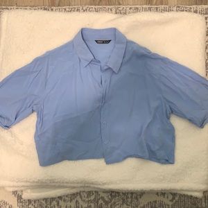 Blue button up crop top